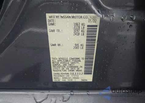 2022 Nissan Altima Sv Fwd from USA, damaged, VIN 1N4BL4DV6NN383312